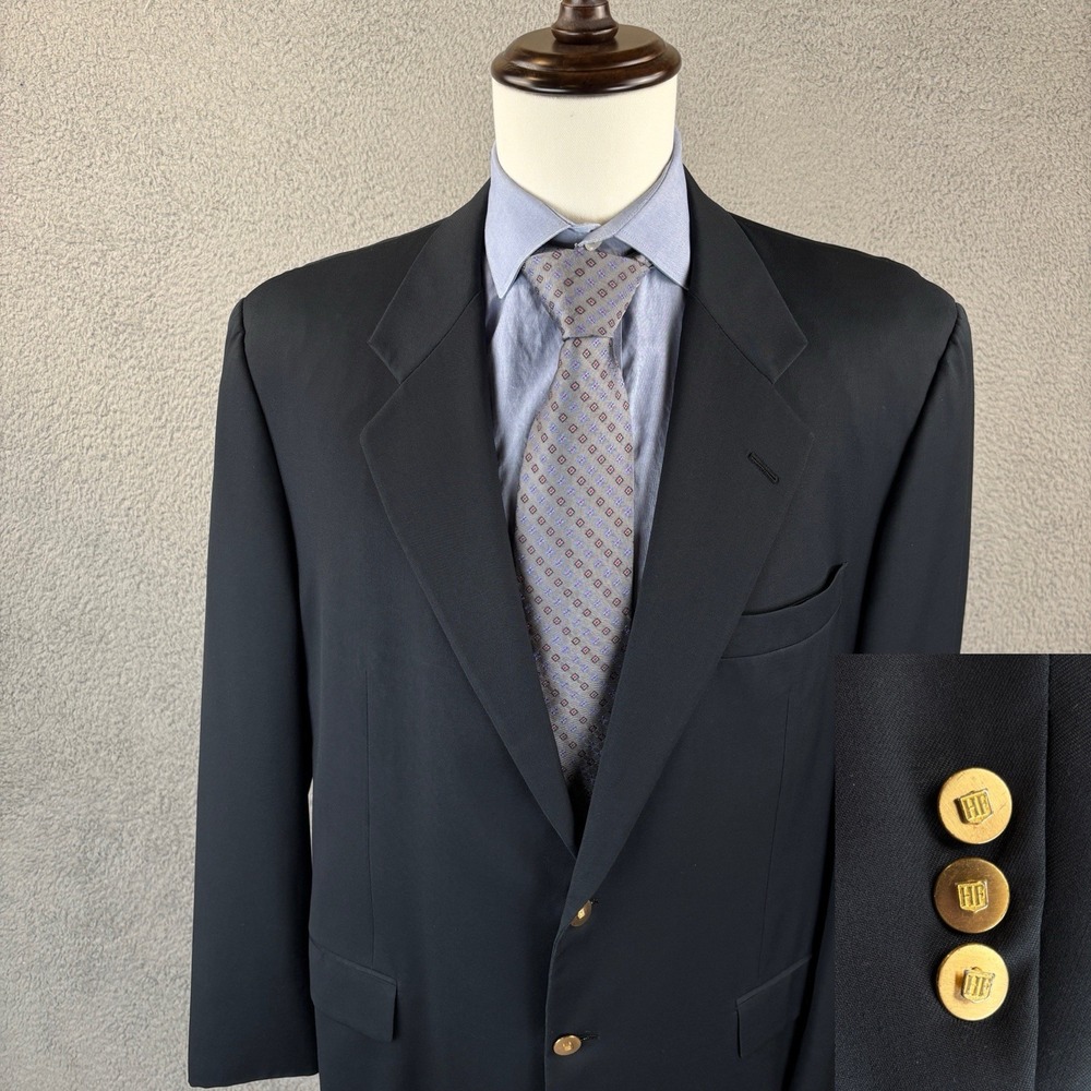Hickey Freeman Loro Piana Blazer Mens 42L Black Gold Button Cashmere Blend